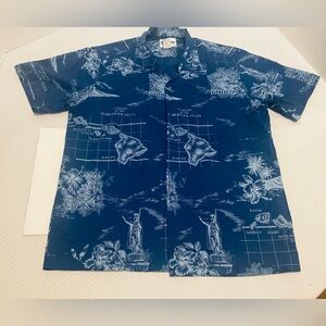 Vintage HOWIE Blue Hawaiian Print Men's Shirt, XL